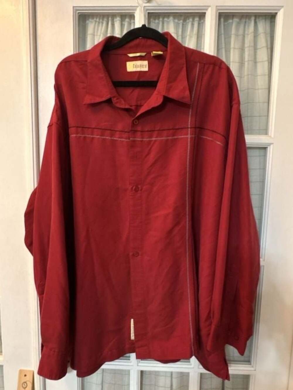 Cubavera Men's Long Sleeve Button-Down Shirt Red w/ Contrast Stitch Size 4X